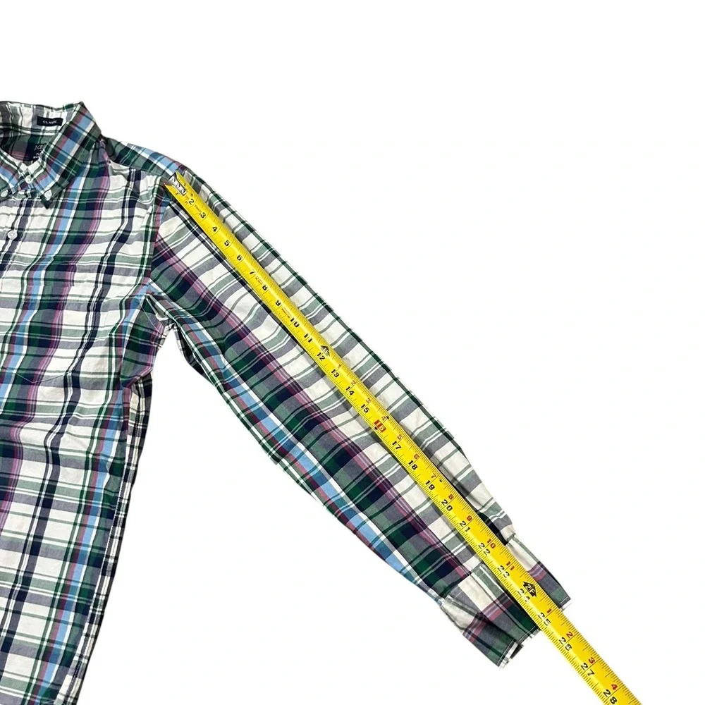 J.Crew Flex Washed Size M Green Plaid Classic Fit Long Sleeve‎ Button Down Shirt